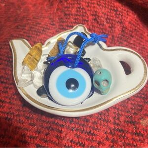 🌀 eye protection talisman gIass pendent large cobalt blue w charm & ston…